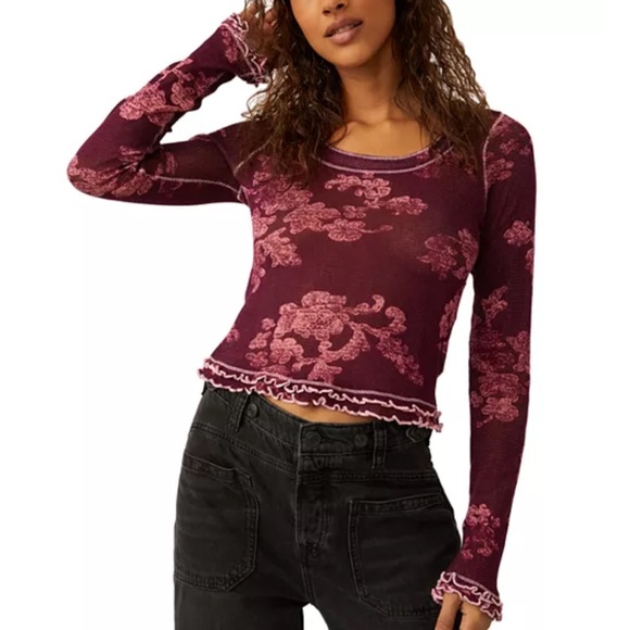 Free People Tops - Free People Garner Long Sleeve Tee in Berry Combo. Size Small.